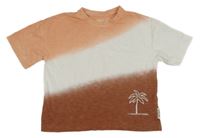 Oranžovo-bielo-hnedé tričko s palmou zn Staccato