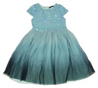 Tyrkysové šaty s flitrami a tylovou sukní Staccato