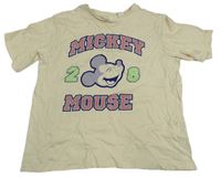 Svetlobéžové tričko s Mickeym a nápisom H&M