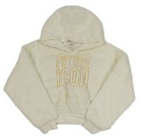 Smotanová chlpatá crop mikina s nápisom a kapucňou River Island