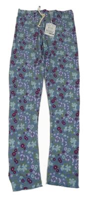 Nové - Modré kvetované rebrované legíny Sfera