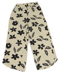 Smetanovo-černé květované lehké široké tepláky Zara