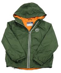 Tmavozelená šušťáková jarná bunda s nápisom a kapucňou