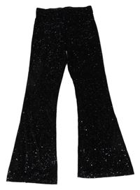 Černé sametové třpytivé flare kalhoty F&F