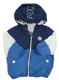 Modro-tmavomodro-bílá šusťáková podzimní bunda s kapucí C&A