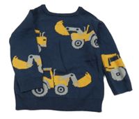 Tmavomodrý svetr se stavebními stroji F&F