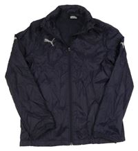 Tmavomodrá šusťáková sportovní bunda s ukrývací kapucí Puma