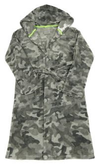 Sivý army chlupaný župan a kapucňou Primark