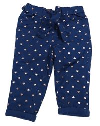 Tmavomodré šusťákové zateplené kalhoty se srdíčky a páskem Ergee