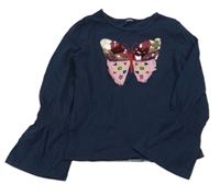 Tmavomodré tričko s motýlkem z flitrů
