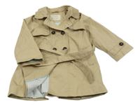 Béžový plátěný jarní kabát s páskem Zara