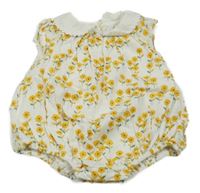 Bílo-žlutý květovaný kraťasový overal s límečkem F&F