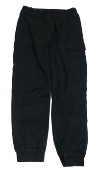 Černé plátěné cuff cargo kalhoty H&M