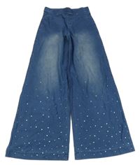 Modré široké teplákové rifle s kamienkami H&M