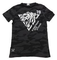 Antracitovo-černé army tričko s tygrem 