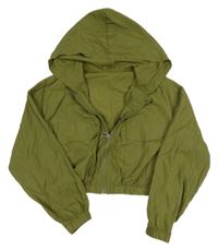 Khaki šušťáková crop bunda s kapucňou SHEIN