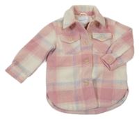 Svetloružová -smetanovo-modrá kockovaná flaušová košeľová bunda Primark