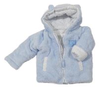 Světlemodrá chlupatá zateplená bunda s medvídkem a kapucí Primark