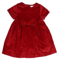 Červené zamatové šaty s mašlou Jacadi