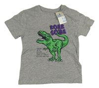 Šedé melírované tričko s dinosaurem Primark