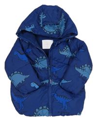 Tmavomodrá šusťáková zimní bunda s dinosaury a kapucí Primark