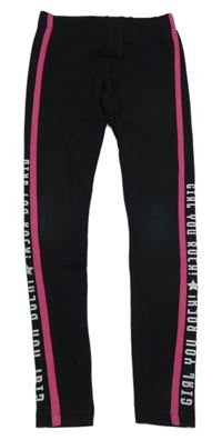 Čierne legíny s prúžkami a nápisom