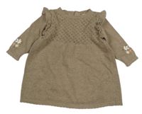 Hnědé svetrové šaty s kytičkami C&A