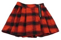 Červeno-čierna kockovaná vlnená sukňa George