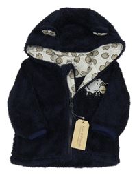 Nové - Tmavomodrá chlupatá propínací mikina s ovečkou a kapucí Kiwi &Friends