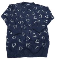 Tmavomodré chlupaté šaty se srdíčky Mayoral