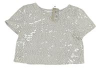 Nové - Bílá slavnostní flitrová crop halenka River Island 