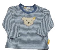 Modro-šedé pruhované triko s medvídkem Steiff