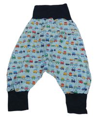 Světlemodro-tmavomodré turecké nohavice s vláčky