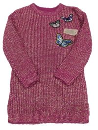 Nové - Růžovo-zlaté pletené vlněné šaty s motýly Matalan