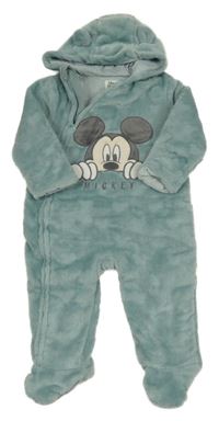 Svetlomodrá plyšová zateplená kombinéza s Mickeym a kapucňou Disney