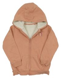 Broskvová propínací zateplená mikina s duhou a kapucí George 