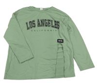 Zelenošedé tričko s nápisom a rozparkem Shein