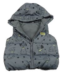 Šedá šusťáková prošívaná zateplená vesta 101 Dalmatinů a kapucí Tu