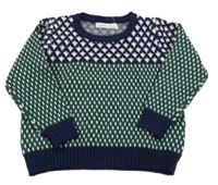 Tmavomodro-zeleno-biely vzorovaný sveter Shein