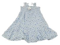 Nové - Bílé plátěné žabičkové květované šaty Primark