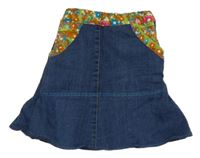 Modro-farebná kvietkovana riflovo/manšestrová sukňa s kvietkami