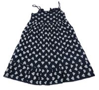 Tmavomodré plátenné šaty so srdiečkami Yd.