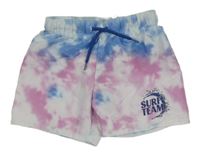 Růžovo-modro-bílé batikované plážové kraťasy s nápisem H&M