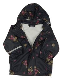 Tmavomodrá nepromokavá bunda s kytičkami a kapucí Lupilu