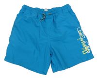 Azurové plážové kraťasy s nápisom Yigga