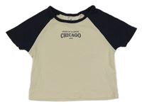 Smetanovo-tmavomodré crop tričko s nápisom H&M