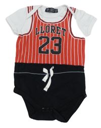 Čierno-pruhovano-biele body s nápisom