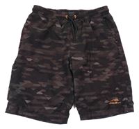 Hnedo-kávové vzorované športové kraťasy s nápisom Eddie Bauer
