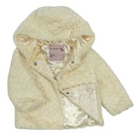 Smetanový vzorovaný chlupatý zateplený kabátek s mašličkou a kapucňou Tu