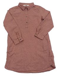 Starorůžovo-čierne vzorované košeľové šaty H&M